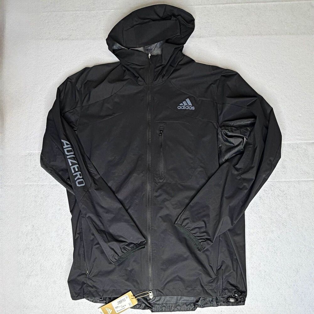 adidas Men's Black Windbreaker Jacket Hooded Full Zip Pockets L H59934